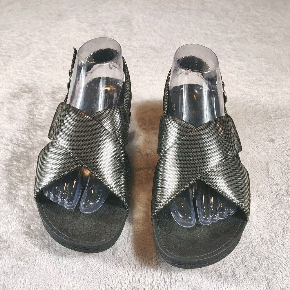 FitFlop Lulu Metallic Slingback Sandals Size 8 Women's Comfort Wedge Shoes - Picture 3 of 9